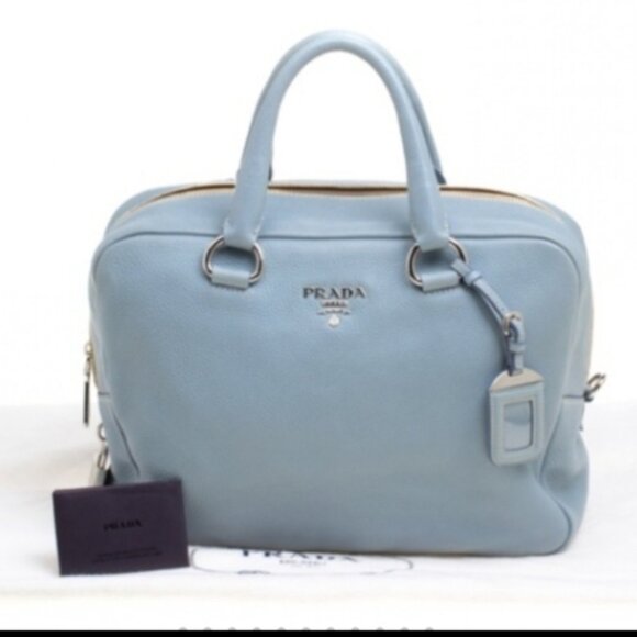 PRADA Light Blue Leather Bowler Handbag - Picture 9 of 16